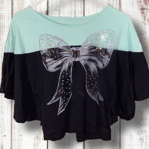 Justice Sparkly Bow Bat Wing Shirt